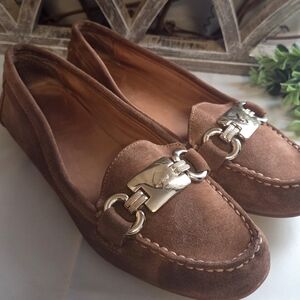 Kate Spade New York Brown Suede Loafers Size 7M Gold Bit Driving Flats